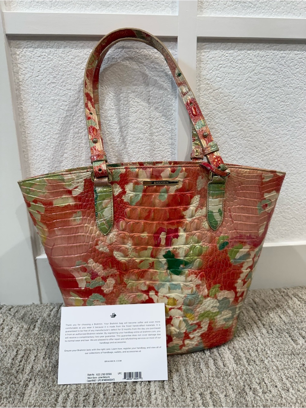 Brahmin Medium Bowie Floral Croc-Embossed Tote  NWOT w/registration card